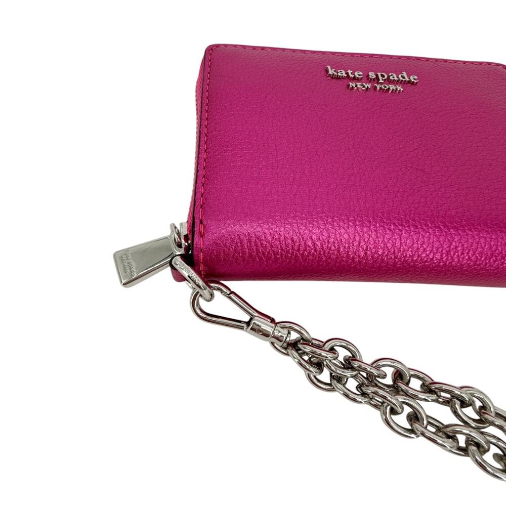 KATE SPADE Natasha Metallic Pebbled Leather Chain Compact Wristlet Bikini Pink - Picture 6 of 10